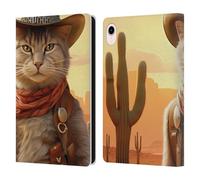 Head Case Designs Officially Licensed Michael David Ward Kitty Cowboy Animals Leather Wallet Case Compatible With Apple iPad mini (2021/2024)