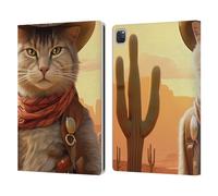 Head Case Designs Officially Licensed Michael David Ward Kitty Cowboy Animals Leather Wallet Case Compatible With Apple iPad Pro 12.9 2020/2021/2022