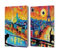 Head Case Designs Officially Licensed Michael David Ward Midnight Cat In Paris Psychedelic Art Leather Wallet Case Compatible With Apple iPad Pro 12.9 2020/2021/2022