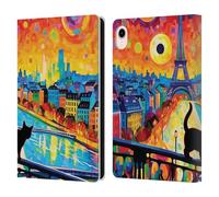 Head Case Designs Officially Licensed Michael David Ward Midnight Cat In Paris Psychedelic Art Leather Wallet Case Compatible With Apple iPad mini (2021/2024)