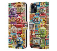 Head Case Designs Officially Licensed Michael David Ward Toy Robots Fantasy & Whimsical Leather Wallet Case Compatible With Apple iPhone 15 Plus