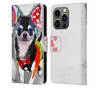 Head Case Designs Officially Licensed Michel Keck Chihuahua Dogs 3 Leather Wallet Case Compatible With Apple iPhone 14 Pro