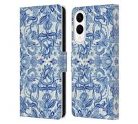 Head Case Designs Officially Licensed Micklyn Le Feuvre Denim Blues Floral Patterns Leather Wallet Case Compatible With Samsung Galaxy S25 Edge