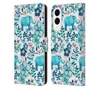 Head Case Designs Officially Licensed Micklyn Le Feuvre Dusty Pink White And Teal Elephant Patterns 2 Leather Wallet Case Compatible With Samsung Galaxy S25 Edge