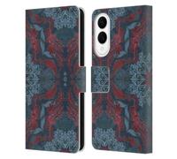 Head Case Designs Officially Licensed Micklyn Le Feuvre Fancy Navy Blue and Red Mandala Leather Wallet Case Compatible With Samsung Galaxy S25 Edge