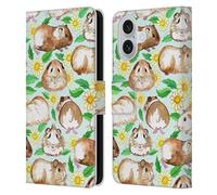 Head Case Designs Officially Licensed Micklyn Le Feuvre Guinea Pigs And Daisies In Watercolour On Mint Patterns 2 Leather Wallet Case Compatible With Apple iPhone 16