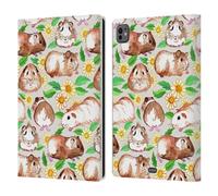 Head Case Designs Officially Licensed Micklyn Le Feuvre Guinea Pigs And Daisies In Watercolour On Tan Patterns 2 Leather Wallet Case Compatible With Apple iPad Pro 11 M4/M5 2024/2025
