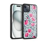 Head Case Designs Officially Licensed Micklyn Le Feuvre Hot Pink Block Print Poppies Flora And Fauna Gel Armour Case [Military Grade Protection] Compatible With Apple iPhone 15 Plus