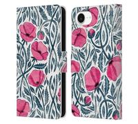 Head Case Designs Officially Licensed Micklyn Le Feuvre Hot Pink Block Print Poppies Flora And Fauna Leather Wallet Case Compatible With Apple iPhone 16e