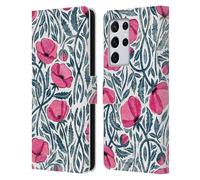 Head Case Designs Officially Licensed Micklyn Le Feuvre Hot Pink Block Print Poppies Flora And Fauna Leather Wallet Case Compatible With Samsung Galaxy S21 Ultra 5G