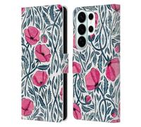 Head Case Designs Officially Licensed Micklyn Le Feuvre Hot Pink Block Print Poppies Flora And Fauna Leather Wallet Case Compatible With Samsung Galaxy S26 Ultra