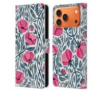 Head Case Designs Officially Licensed Micklyn Le Feuvre Hot Pink Block Print Poppies Flora And Fauna Leather Wallet Case Compatible With Apple iPhone 17 Pro Max