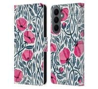 Head Case Designs Officially Licensed Micklyn Le Feuvre Hot Pink Block Print Poppies Flora And Fauna Leather Wallet Case Compatible With Samsung Galaxy S26 Plus
