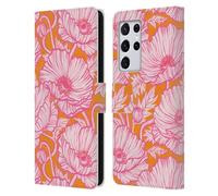 Head Case Designs Officially Licensed Micklyn Le Feuvre Hot Pink Orange Poppy Floral Flora And Fauna Leather Wallet Case Compatible With Samsung Galaxy S21 Ultra 5G