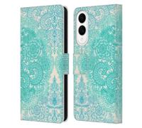 Head Case Designs Officially Licensed Micklyn Le Feuvre Mint Green And Aqua Floral Patterns Leather Wallet Case Compatible With Samsung Galaxy S25 Edge