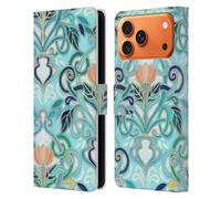 Head Case Designs Officially Licensed Micklyn Le Feuvre Ocean Aqua Art Nouveau With Peach Flowers Patterns 2 Leather Wallet Case Compatible With Apple iPhone 17 Pro Max