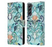Head Case Designs Officially Licensed Micklyn Le Feuvre Ocean Aqua Art Nouveau With Peach Flowers Patterns 2 Leather Wallet Case Compatible With Samsung Galaxy S21 FE 5G