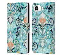 Head Case Designs Officially Licensed Micklyn Le Feuvre Ocean Aqua Art Nouveau With Peach Flowers Patterns 2 Leather Wallet Case Compatible With Apple iPhone 16e / iPhone 17e