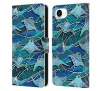 Head Case Designs Officially Licensed Micklyn Le Feuvre Patchwork Manta Rays in Blue Flora And Fauna Leather Wallet Case Compatible With Apple iPhone 16e
