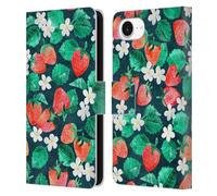 Head Case Designs Officially Licensed Micklyn Le Feuvre Strawberry Watercolor in Blue Flora And Fauna Leather Wallet Case Compatible With Apple iPhone 16e