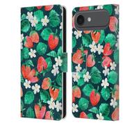 Head Case Designs Officially Licensed Micklyn Le Feuvre Strawberry Watercolor in Blue Flora And Fauna Leather Wallet Case Compatible With Apple iPhone 17 Air