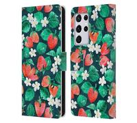 Head Case Designs Officially Licensed Micklyn Le Feuvre Strawberry Watercolor in Blue Flora And Fauna Leather Wallet Case Compatible With Samsung Galaxy S21 Ultra 5G