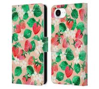 Head Case Designs Officially Licensed Micklyn Le Feuvre Strawberry Watercolor in Peach Flora And Fauna Leather Wallet Case Compatible With Apple iPhone 16e