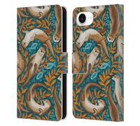 Head Case Designs Officially Licensed Micklyn Le Feuvre Swimming Otters in Teal Orange Flora And Fauna Leather Wallet Case Compatible With Apple iPhone 16e