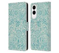 Head Case Designs Officially Licensed Micklyn Le Feuvre Teal And Cream Floral Patterns Leather Wallet Case Compatible With Samsung Galaxy S25 Edge