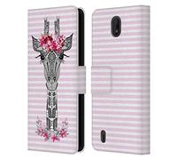 Head Case Designs Officially Licensed Monika Strigel Pink Flower Giraffe And Stripes Leather Book Wallet Case Cover Compatible With Nokia C01 Plus/C1 2nd Edition