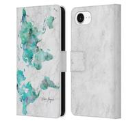 Head Case Designs Officially Licensed Nature Magick Blue Green Sea World Map On Marble Leather Wallet Case Compatible With Apple iPhone 16e