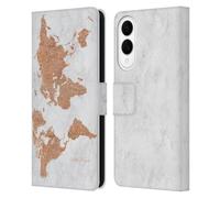 Head Case Designs Officially Licensed Nature Magick Bronze Rose Gold World Map On Marble Leather Wallet Case Compatible With Samsung Galaxy S25 Edge