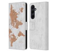 Head Case Designs Officially Licensed Nature Magick Bronze Rose Gold World Map On Marble Leather Wallet Case Compatible With Samsung Galaxy A35 5G