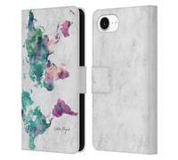 Head Case Designs Officially Licensed Nature Magick Green Pink Planet World Map On Marble Leather Wallet Case Compatible With Apple iPhone 16e