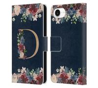 Head Case Designs Officially Licensed Nature Magick Letter D Floral Monogram Gold Navy Leather Wallet Case Compatible With Apple iPhone 16e