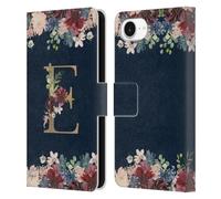 Head Case Designs Officially Licensed Nature Magick Letter E Floral Monogram Gold Navy Leather Wallet Case Compatible With Apple iPhone 16e
