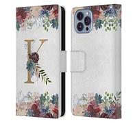 Head Case Designs Officially Licensed Nature Magick Letter K Flowers Monogram Floral Gold Leather Wallet Case Compatible With Apple iPhone 14