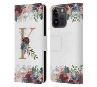 Head Case Designs Officially Licensed Nature Magick Letter K Flowers Monogram Floral Gold Leather Wallet Case Compatible With Apple iPhone 15 Pro