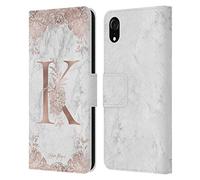 Head Case Designs Officially Licensed Nature Magick Letter K Rose Gold Marble Monogram Leather Wallet Case Compatible With Apple iPhone XR