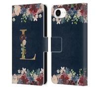 Head Case Designs Officially Licensed Nature Magick Letter L Floral Monogram Gold Navy Leather Wallet Case Compatible With Apple iPhone 16e