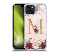 Head Case Designs Officially Licensed Nature Magick Letter M Flowers Monogram Rose Gold 1 Gel Case [Military Grade Protection] Compatible With Apple iPhone 15 Plus