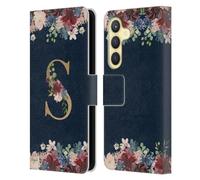 Head Case Designs Officially Licensed Nature Magick Letter S Floral Monogram Gold Navy 2 Leather Wallet Case Compatible With Samsung Galaxy S24 5G