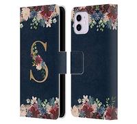 Head Case Designs Officially Licensed Nature Magick Letter S Floral Monogram Gold Navy 2 Leather Wallet Case Compatible With Apple iPhone 11
