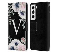 Head Case Designs Officially Licensed Nature Magick Letter V Watercolour Flower Monogram 2 Leather Wallet Case Compatible With Samsung Galaxy S22 5G