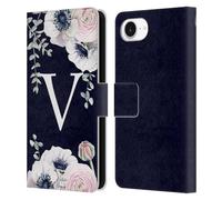 Head Case Designs Officially Licensed Nature Magick Letter V Watercolour Flower Monogram 2 Leather Wallet Case Compatible With Apple iPhone 16e