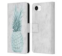 Head Case Designs Officially Licensed Nature Magick Teal Rose Gold Pineapple On Marble Leather Wallet Case Compatible With Apple iPhone 16e