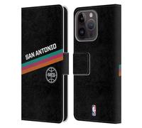 Head Case Designs Officially Licensed NBA Black Fiesta Design San Antonio Spurs Logo Leather Wallet Case Compatible With Apple iPhone 15 Pro