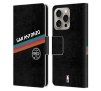 Head Case Designs Officially Licensed NBA Black Fiesta Design San Antonio Spurs Logo Leather Wallet Case Compatible With Apple iPhone 16 Pro