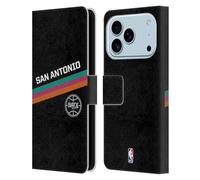 Head Case Designs Officially Licensed NBA Black Fiesta Design San Antonio Spurs Logo Leather Wallet Case Compatible With Apple iPhone 17 Pro