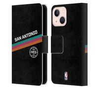 Head Case Designs Officially Licensed NBA Black Fiesta Design San Antonio Spurs Logo Leather Wallet Case Compatible With Apple iPhone 13 Mini